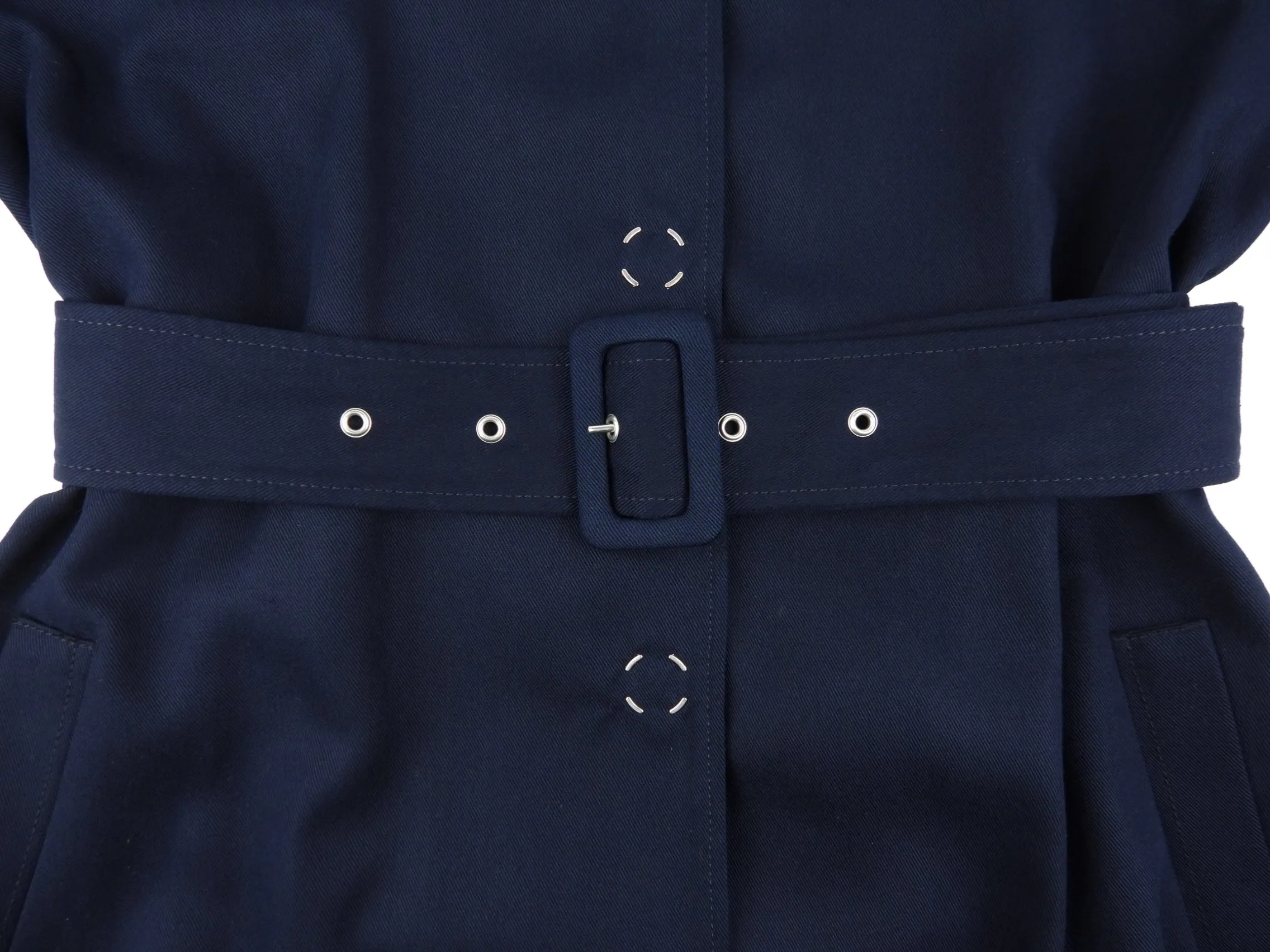 ACNE Studios Navy Blue Press Stud Belted Long Trench Coat - 36