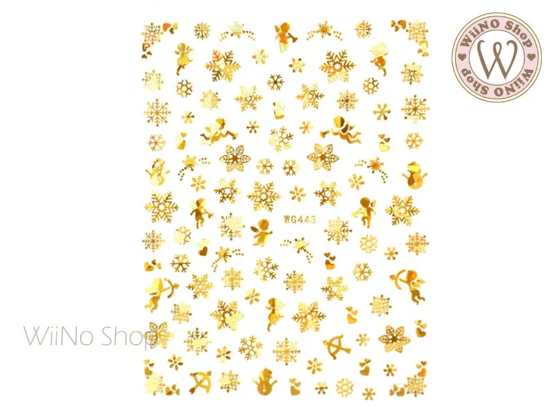 Angel Snowflake Gold Holographic Adhesive Nail Art Sticker - 1 pc (WG443GH)