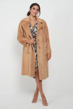 Reversible Angeleye Fluffy Soft Coat in Nude Brown