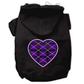 Argyle Heart Purple Screen Print Pet Hoodies Black Size Sm (10)