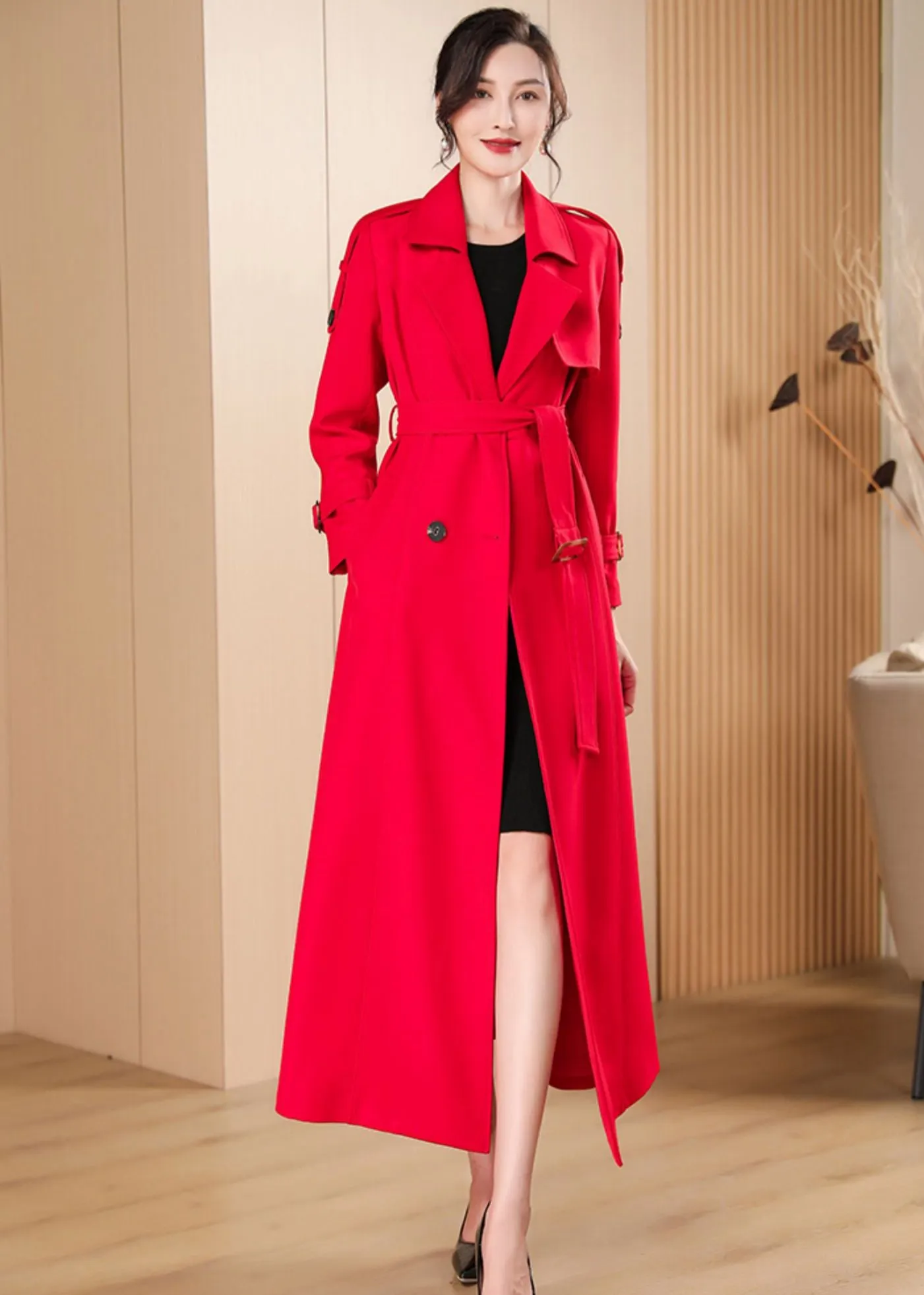 Audrey Epaulet Double Breasted Button Long Trench Coat