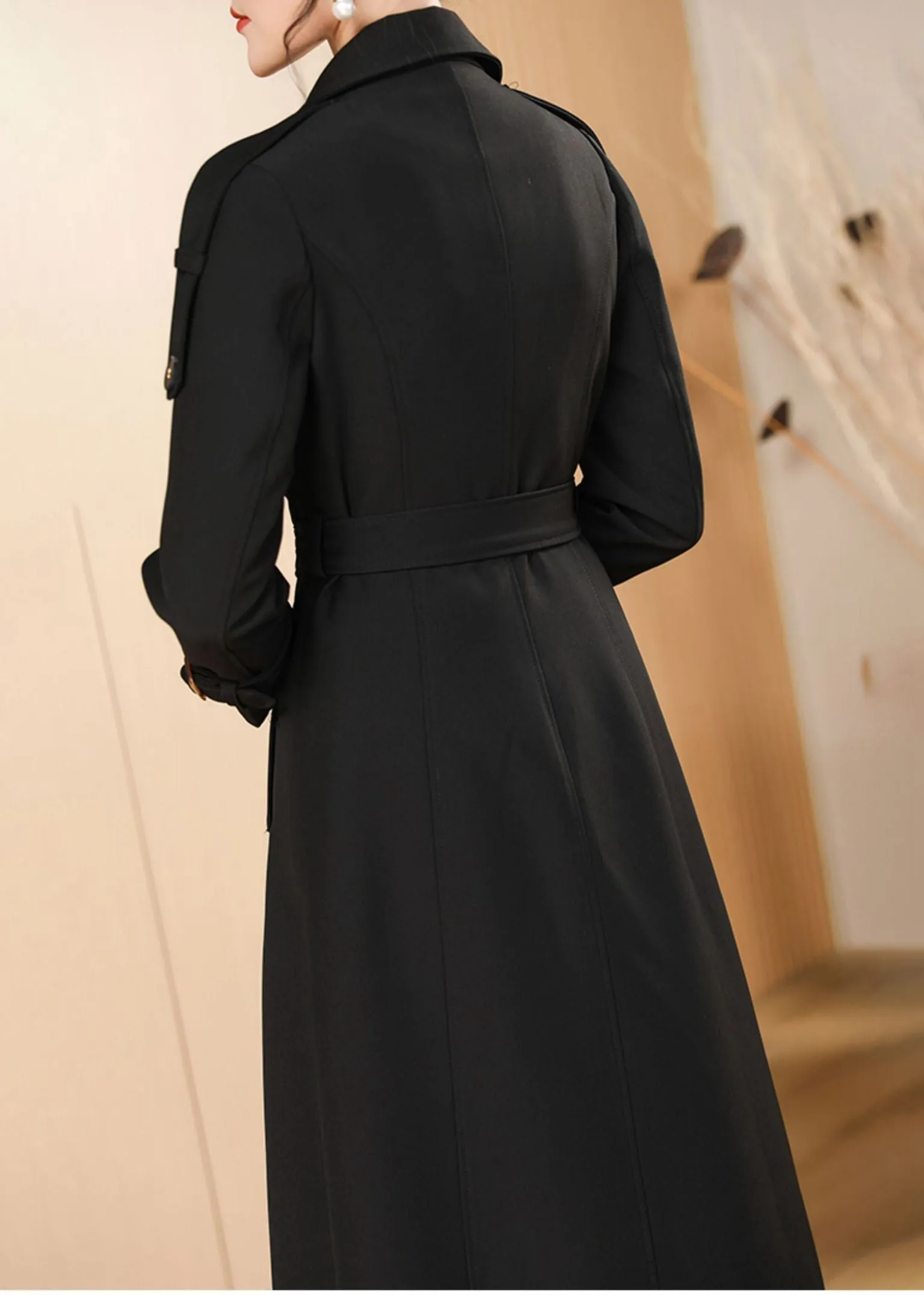 Audrey Epaulet Double Breasted Button Long Trench Coat