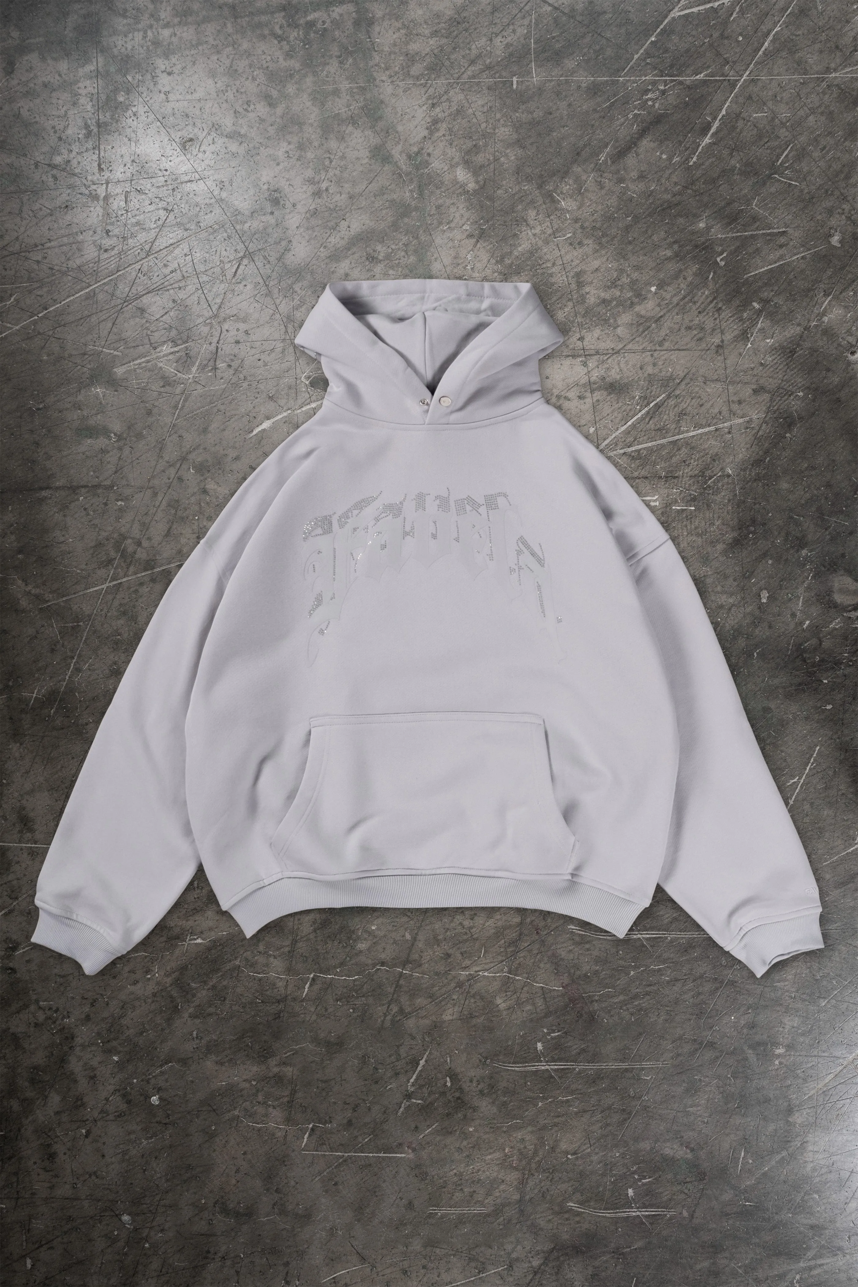 AVES RHINESTONE GREY TR SNAP BUTTON HOODIE