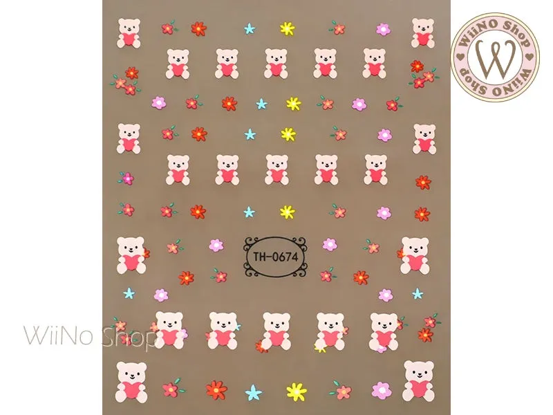 Bear with Heart Adhesive Nail Art Sticker - 1 pc (TH-0674)