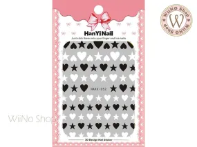 Black White Heart Star Adhesive Nail Art Sticker - 1 pc (HAXX-052)