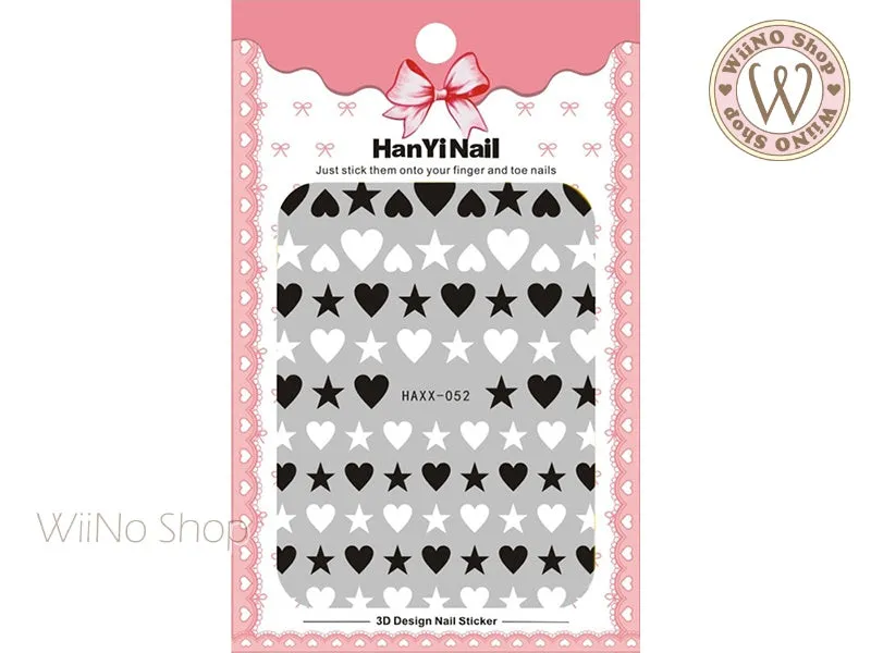 Black White Heart Star Adhesive Nail Art Sticker - 1 pc (HAXX-052)