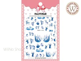 Blue Arctic Wildlife Adhesive Nail Art Sticker - 1 pc (HY-575)