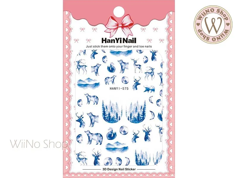 Blue Arctic Wildlife Adhesive Nail Art Sticker - 1 pc (HY-575)