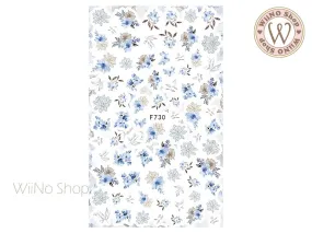 Blue Flower Adhesive Nail Art Sticker - 1 pc (F730)