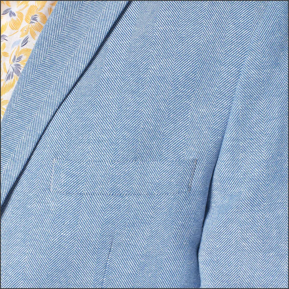 Brook Taverner Doherty Sky Blue Cotton Linen Herringbone Jacket<><>