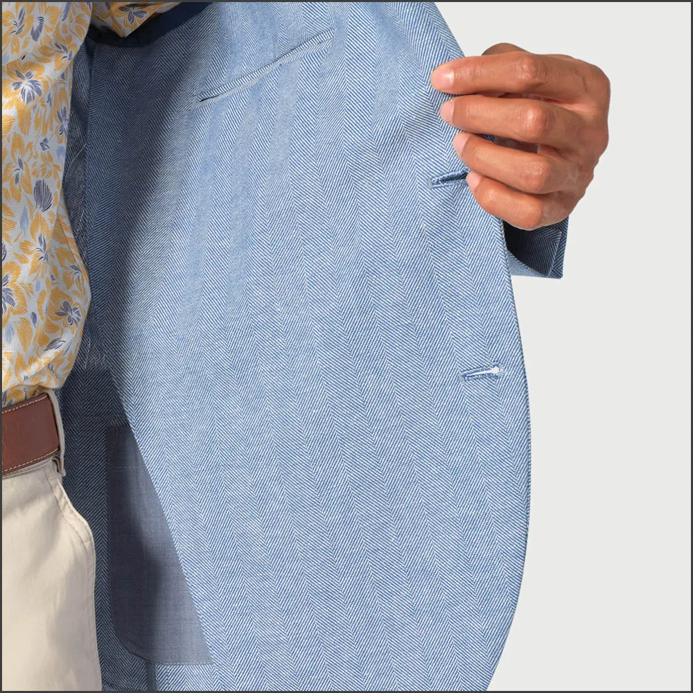 Brook Taverner Doherty Sky Blue Cotton Linen Herringbone Jacket<><>