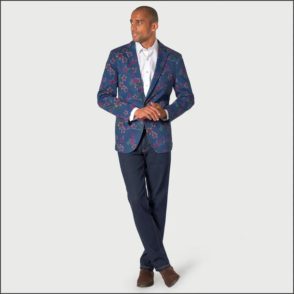 Brook Taverner Tailored Fit Blue Floral Print Stetch Cotton Jacket<><>