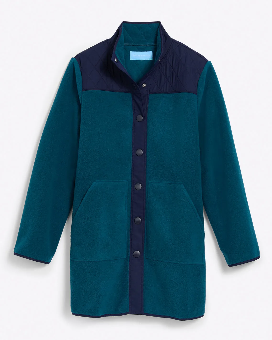 Button Down Fleece Coat in Teal