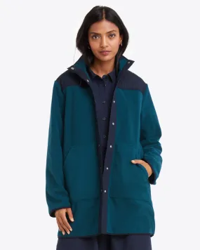 Button Down Fleece Coat in Teal