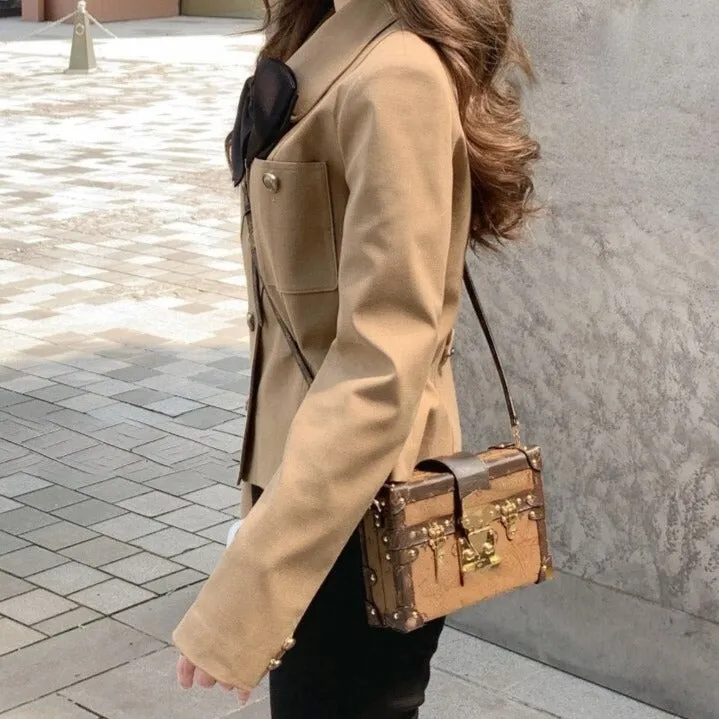 Button-Down Jacket With Bow And Turn-Down Collar