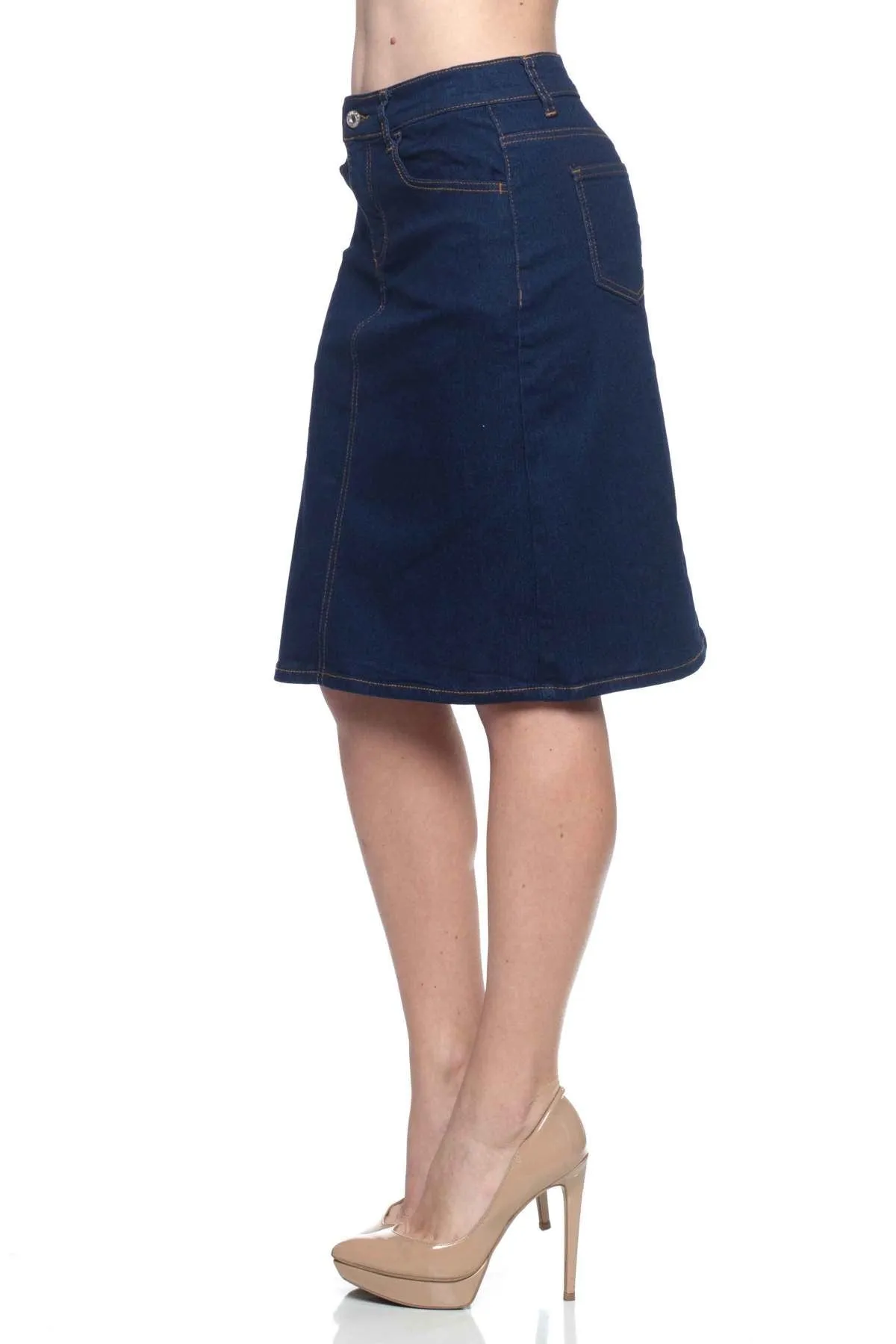 Button Knee Length Denim Skirt