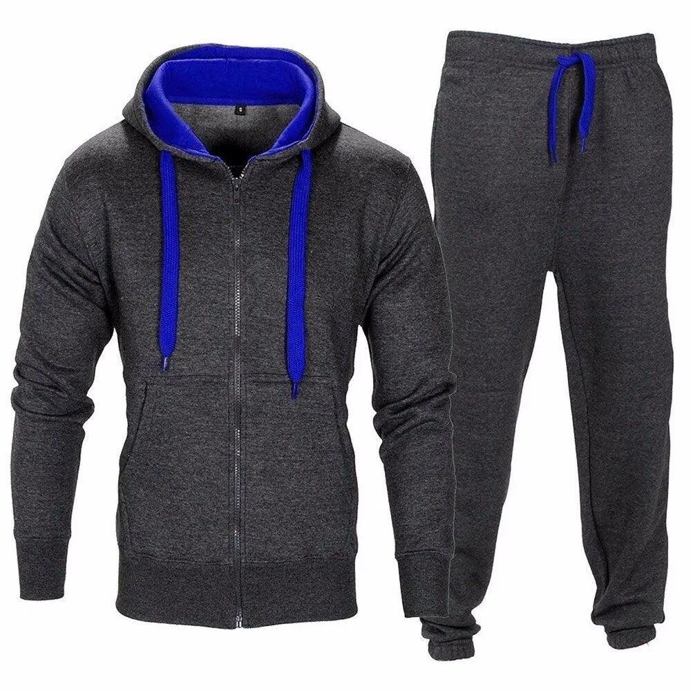 Casual Solid Tracksuit Zipper Hooded Sweatshirt Jacket with Sweatpants Men's Tracksuit