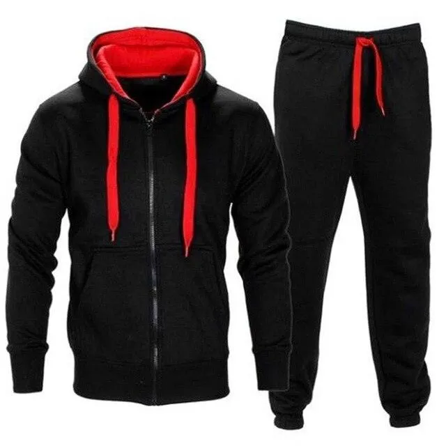 Casual Solid Tracksuit Zipper Hooded Sweatshirt Jacket with Sweatpants Men's Tracksuit