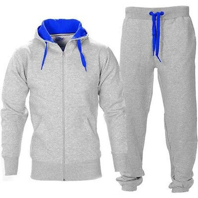 Casual Solid Tracksuit Zipper Hooded Sweatshirt Jacket with Sweatpants Men's Tracksuit