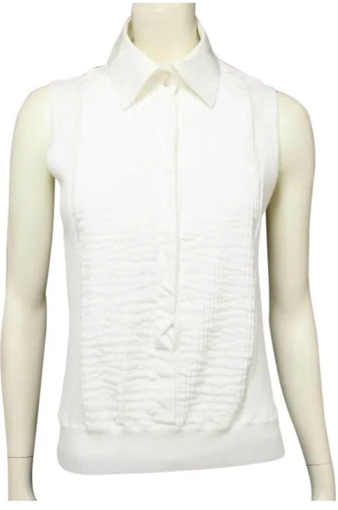 Chanel 05P, 2005 Spring White Cotton Top Blouse Pleated Front FR 42