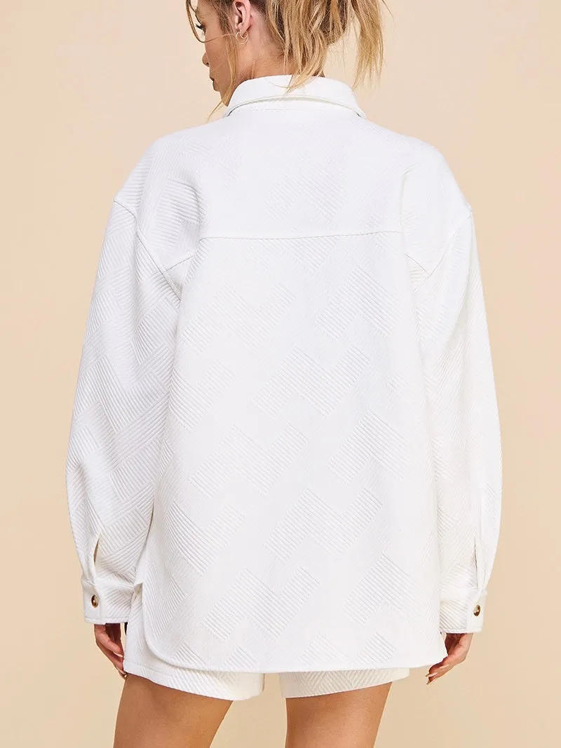 Chevron Ribbed Shacket | White