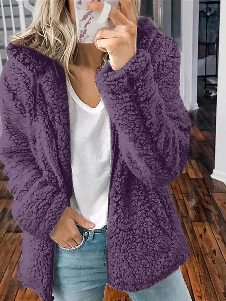 Chic & Modern Women's Sherpa Teddy Coat Zip-Up Hoodie for Daily Fall Wardrobe