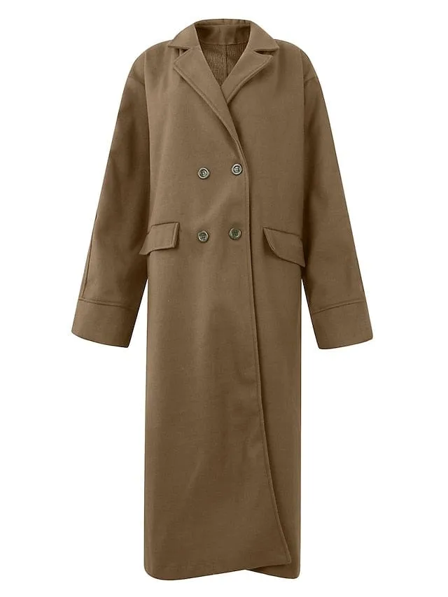 Chic Women's Wool Blend Double-Breasted Coat with Stand Collar