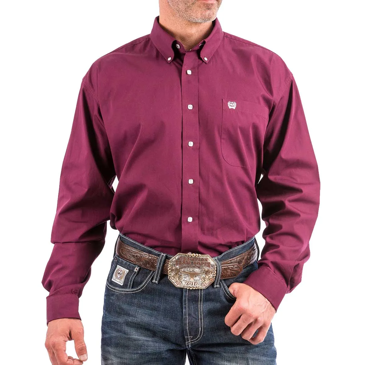 Cinch Men's Button Down Western Long Sleeve Shirt - Solid Burgundy