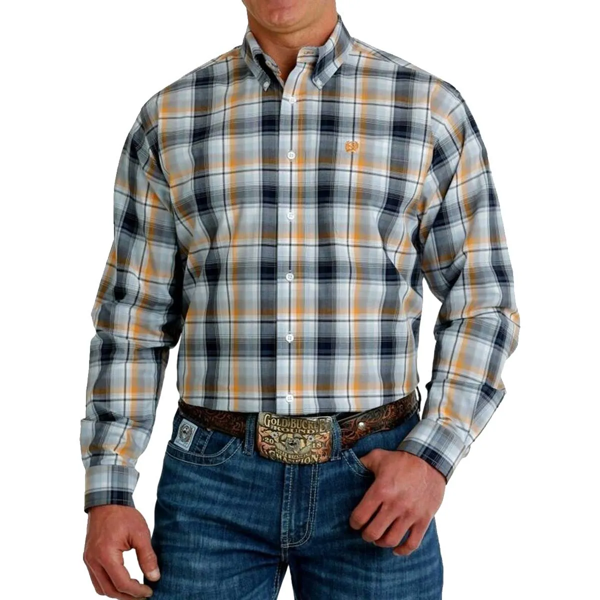 Cinch Men's Classic Plaid Button Down Long Sleeve Shirt - Light Blue