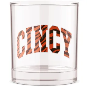 Cincy OH Stripe Word Bourbon Whiskey Rocks Glass