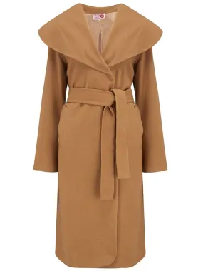 Classic Hollywood 1940s 1950s Style Camel Wrap Coat