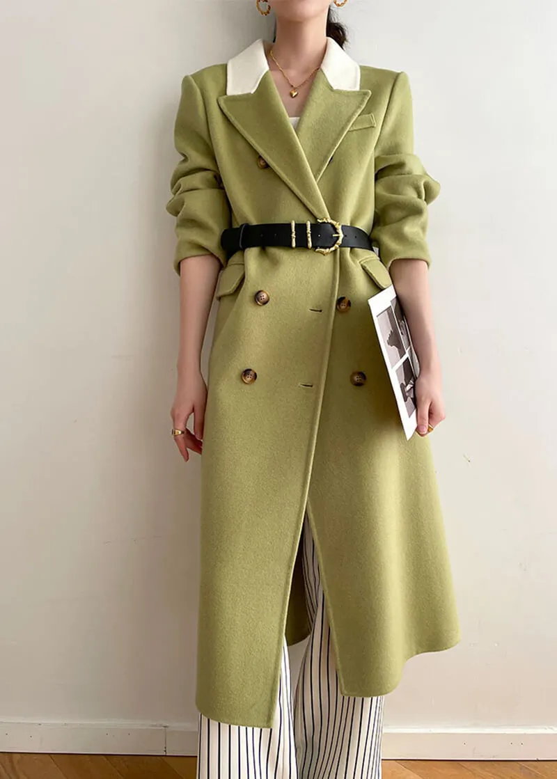 Colorblock Trim Double Face Wool Long Coat