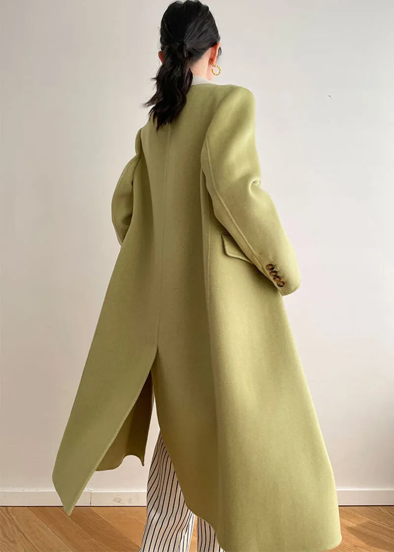 Colorblock Trim Double Face Wool Long Coat