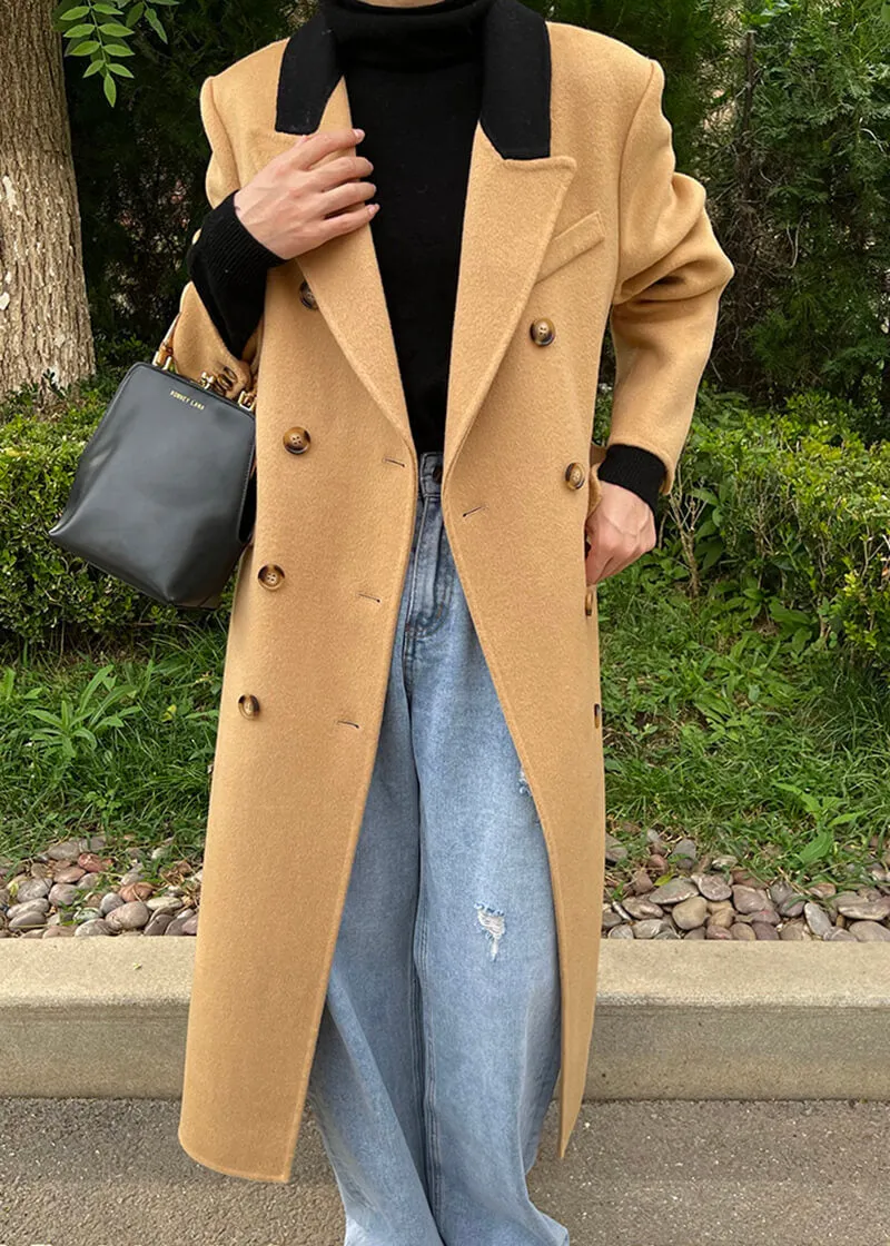 Colorblock Trim Double Face Wool Long Coat