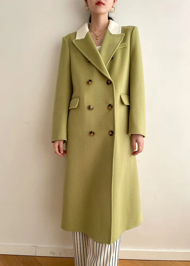 Colorblock Trim Double Face Wool Long Coat