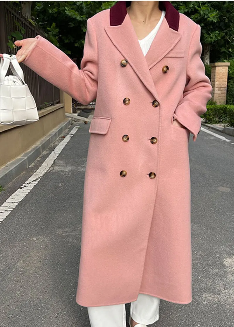 Colorblock Trim Double Face Wool Long Coat