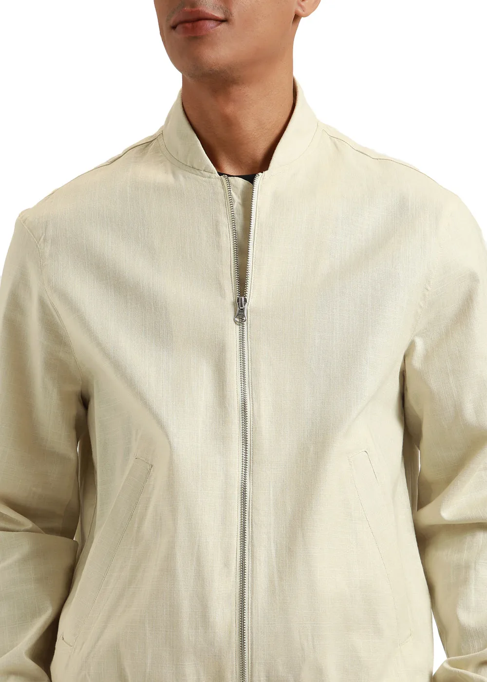 Cream Bomber Linen Jacket