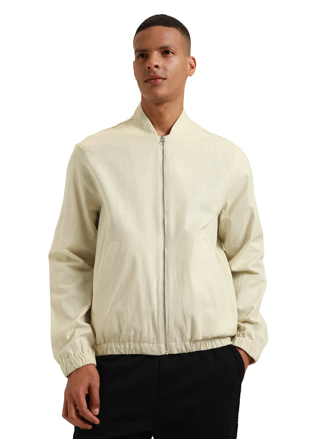 Cream Bomber Linen Jacket