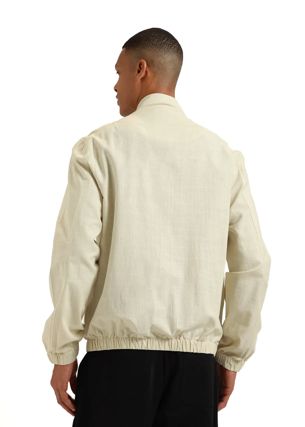 Cream Bomber Linen Jacket