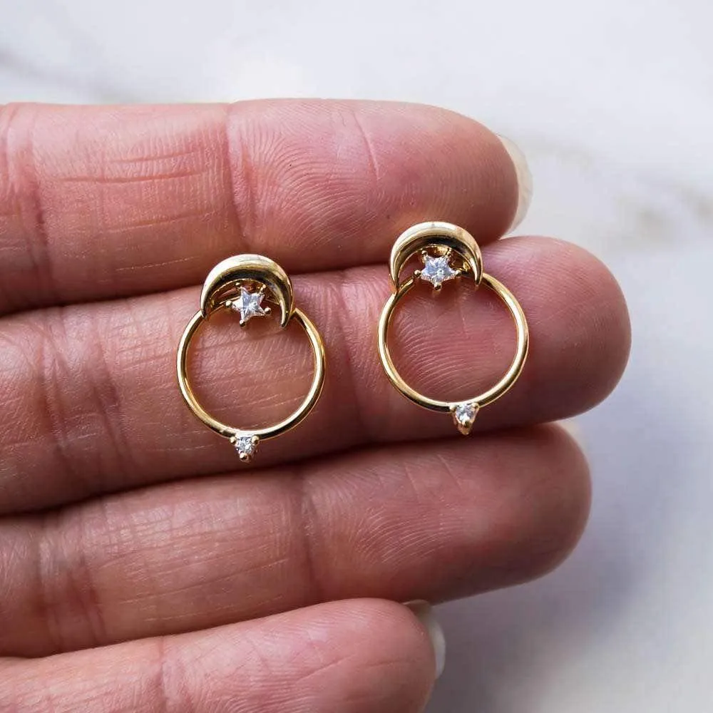 Crescent and Moon Earrings