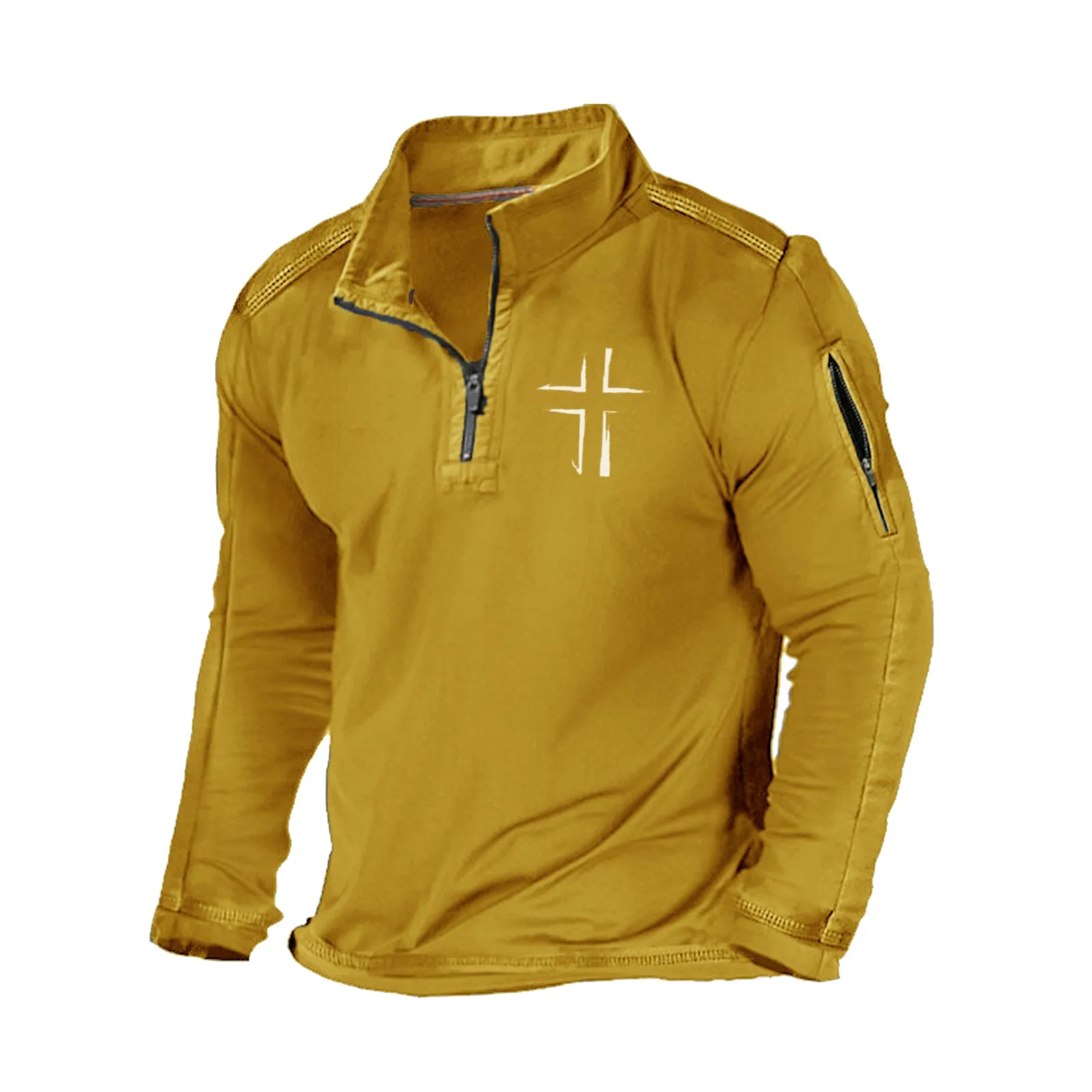 CROSS  ZIPPER GRAPHIC POCKET SWEATSHIRT