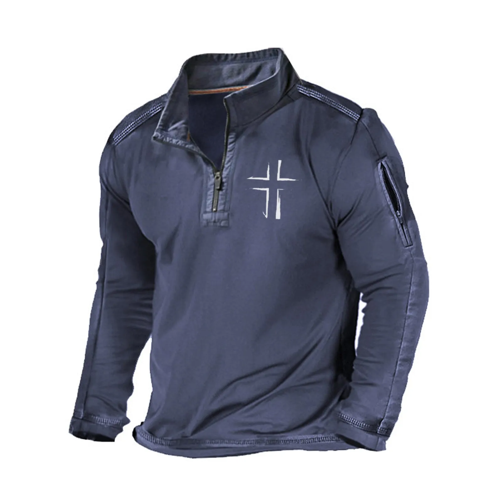 CROSS  ZIPPER GRAPHIC POCKET SWEATSHIRT