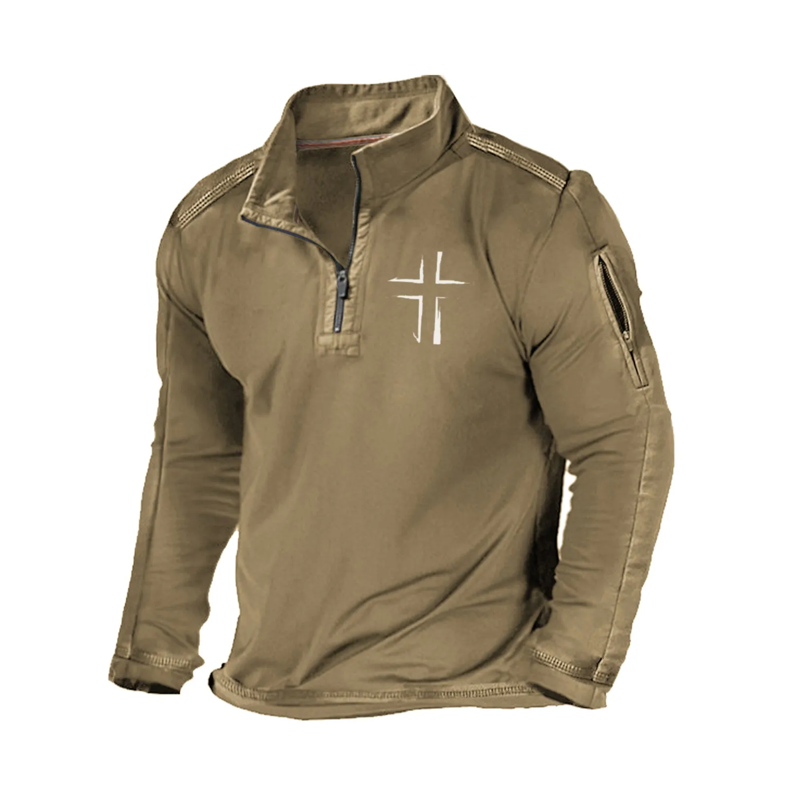 CROSS  ZIPPER GRAPHIC POCKET SWEATSHIRT