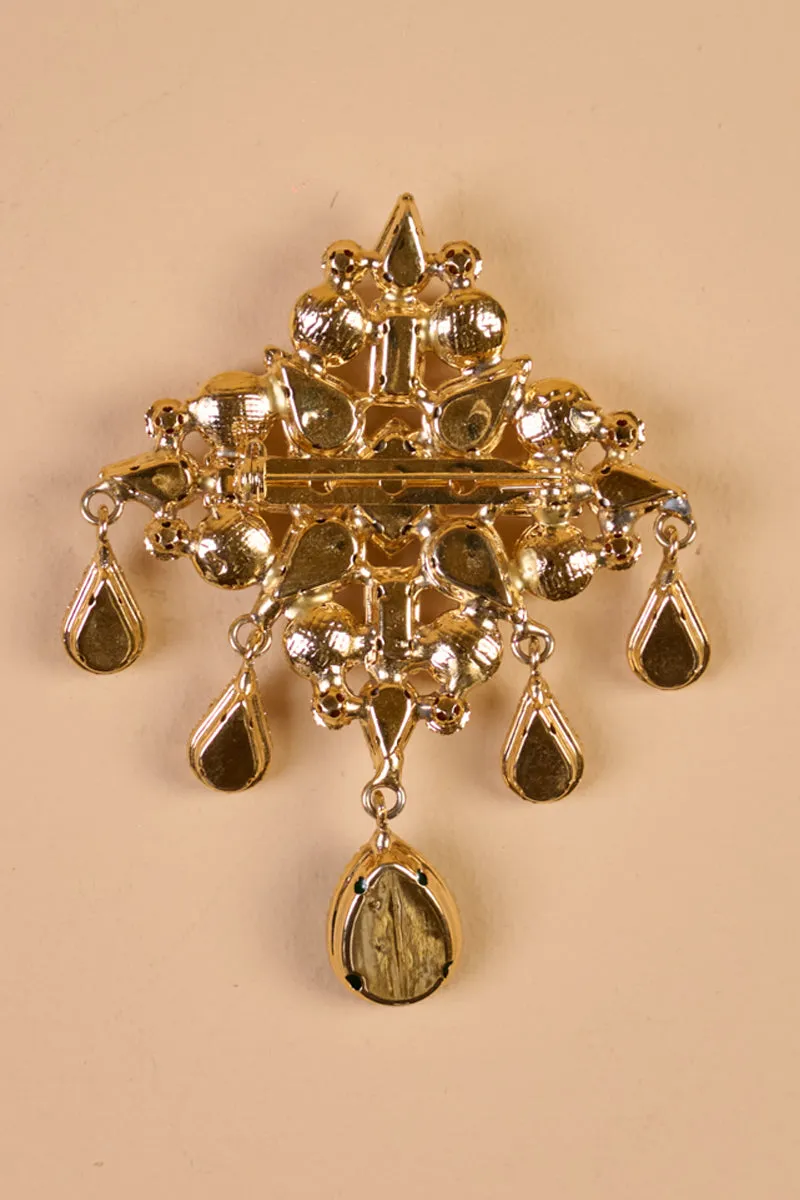 Crystal Brooch With Pearls & Beads