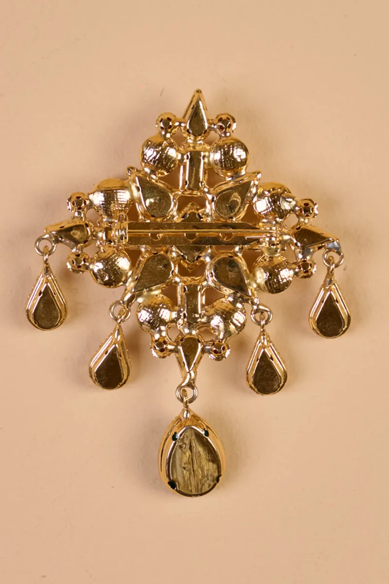 Crystal Brooch With Pearls & Beads