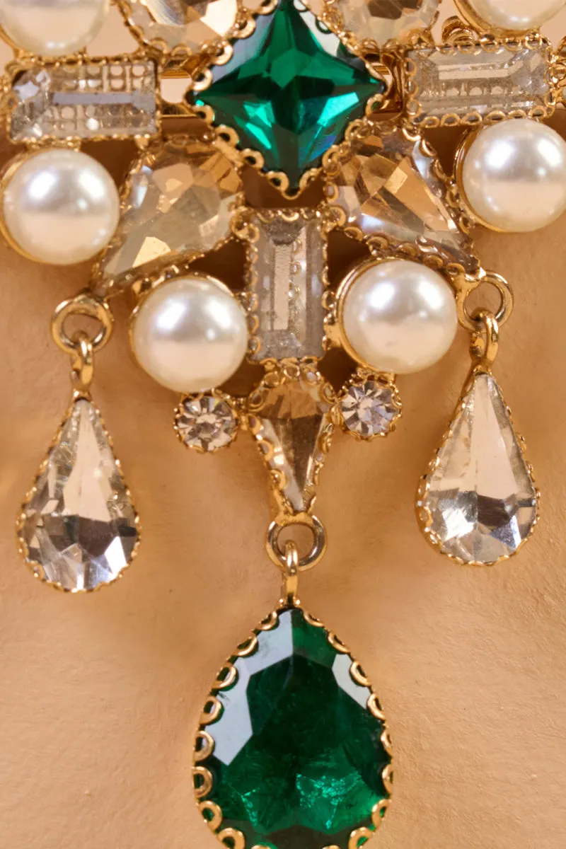 Crystal Brooch With Pearls & Beads