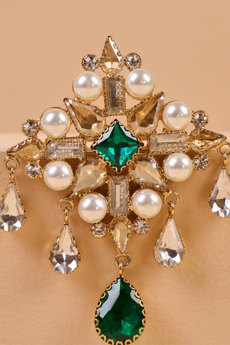 Crystal Brooch With Pearls & Beads