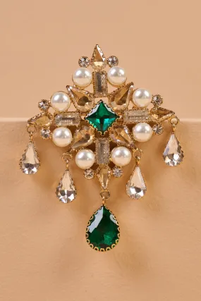 Crystal Brooch With Pearls & Beads