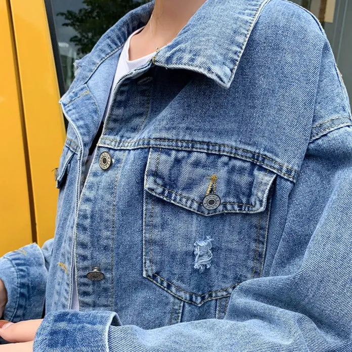 Denim Jacket With Woman Print On Back