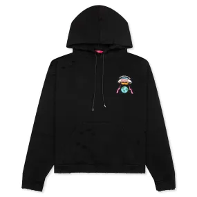 Distressed Hoodie Small Logo - Black